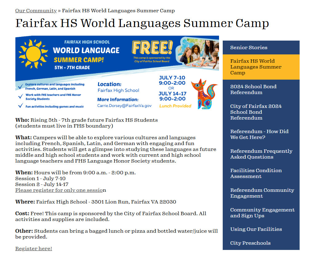 Fairfax HS World Languages Camp