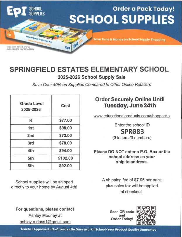 School supplies for 2025-2026