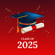 Class of 2025 graphic with graduation cap and diploma