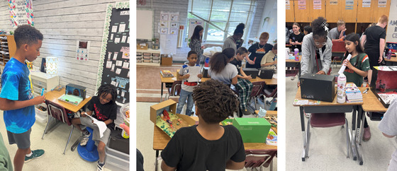 Ms. Brusick's 3rd graders presenting their natural disaster diorama projects to 5th graders