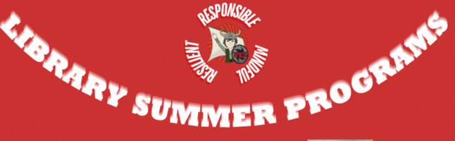 title slide with animation showing viking logo and categories in the newsletter in white lettering