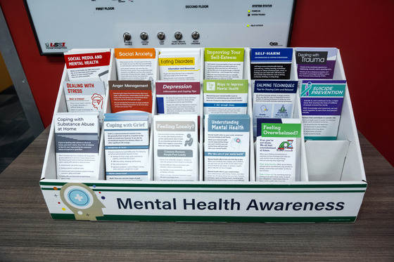 photo of box of brochures for mental health awareness