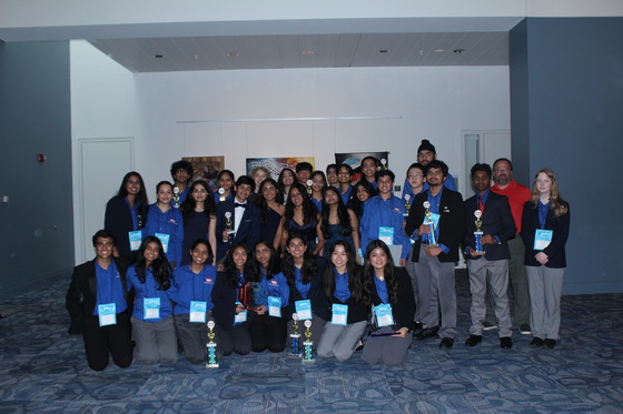 TJ's Technology Student Association group photo with a lot of awards!