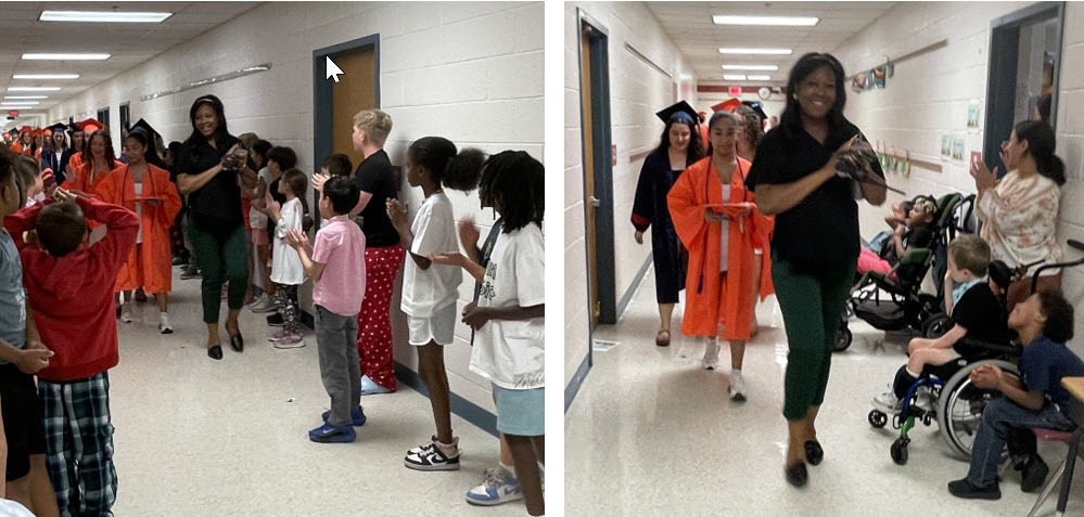 Class of 2025 graduates walking the hallways to cheers and applause from students and staff