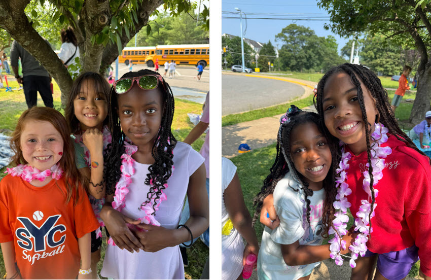2nd grader girls wearing leis
