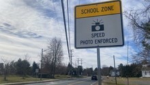 Sign outside Chesterbrook ES Speed Zone Cameras