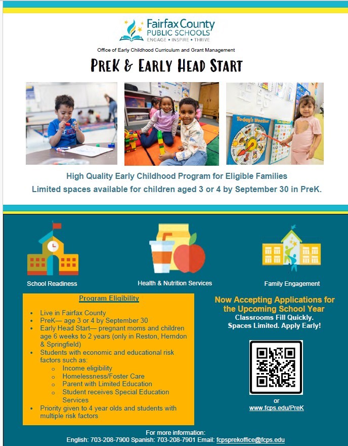 FCPS PreK program flyer in English