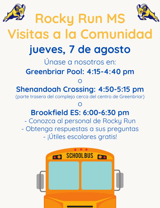 Rocky Run community visits flyer in Spanish