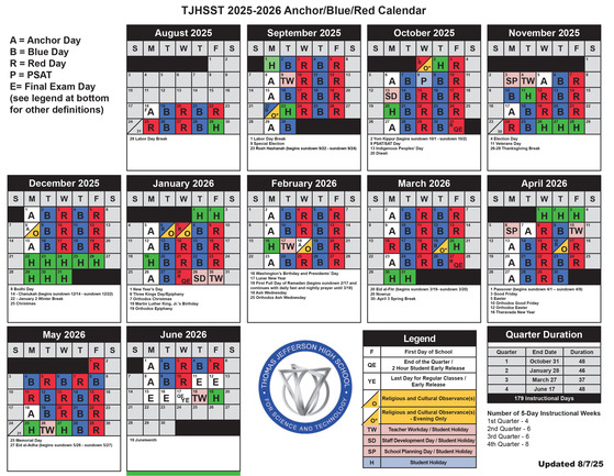 Photo of TJ's 2025-26 Anchor/Blue/Red Calendar