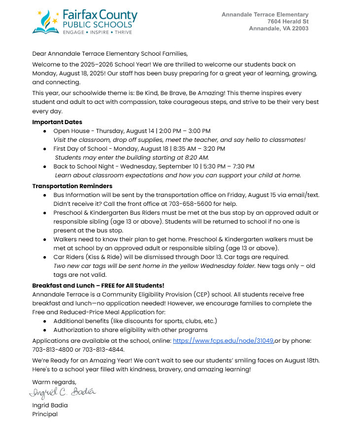 Principal welcome letter
