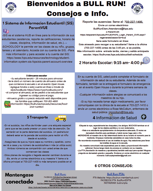 Welcome Information (Spanish)
