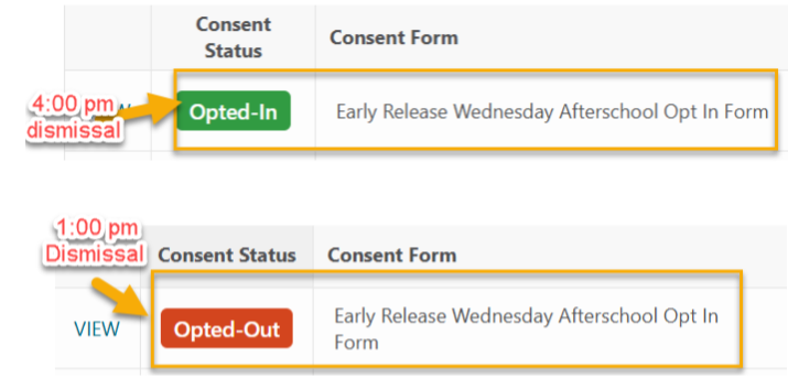 opt in for 4pm dismissal, opt out for 1pm dismissal