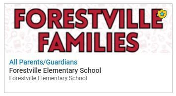 Red block text that says "Forestville Families"