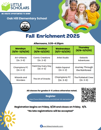 Fall After School Activitity Schedule