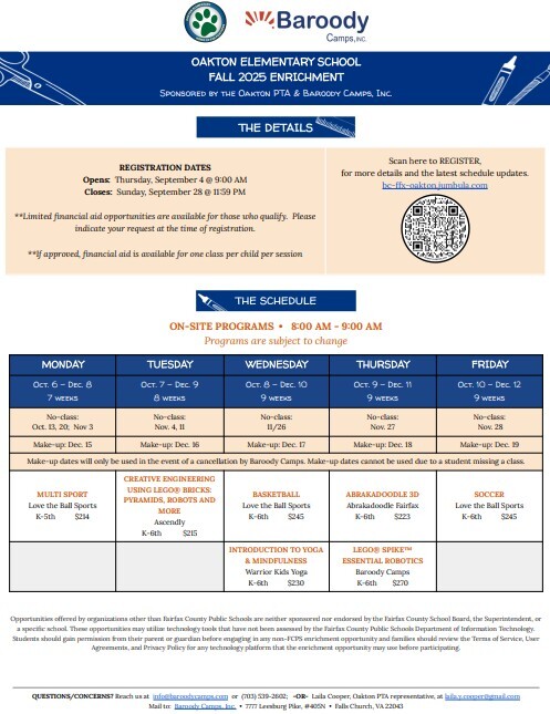 Fall Extracurricular Programs PTA