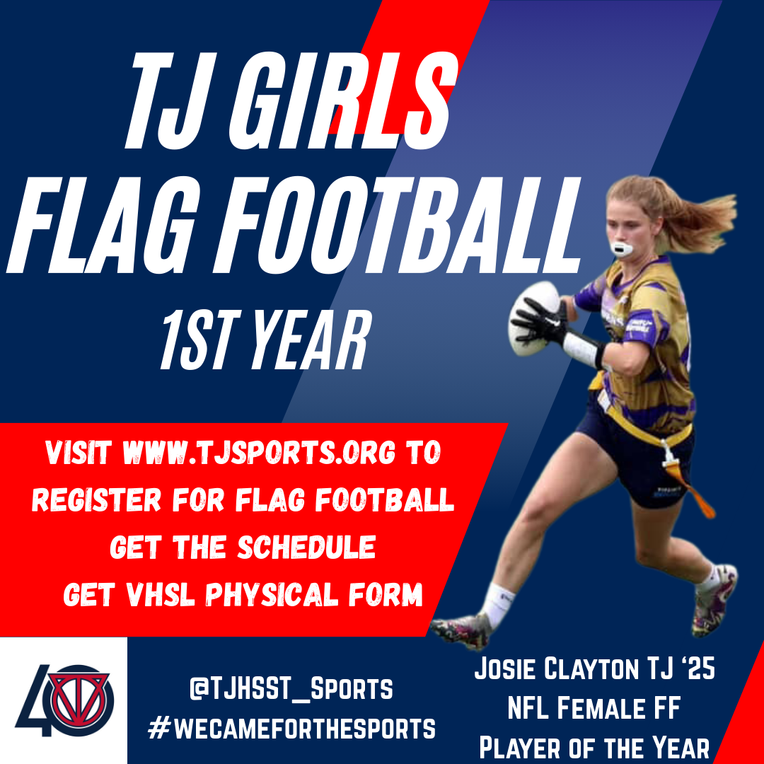 Promotional advertisement for TJ Girls Flag Football Team