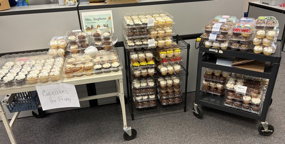 Stacks of donated cupcakes for our 30th birthday celebration last Friday