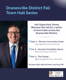 Infographics for Supervisor Bierman's Town Halls- Herndon October 8 and Great Falls November 13