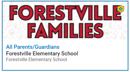 FORESTVILLE FAMILIES written in red block lettering