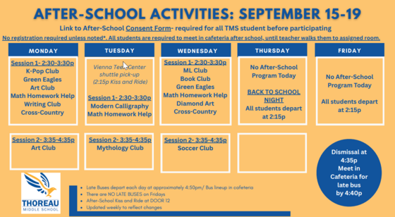 This week's after school schedule