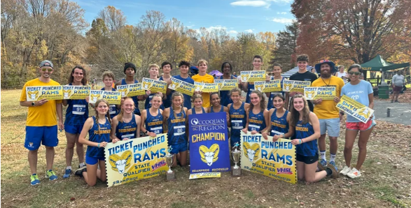 Cross Country Students standing and kneeling together