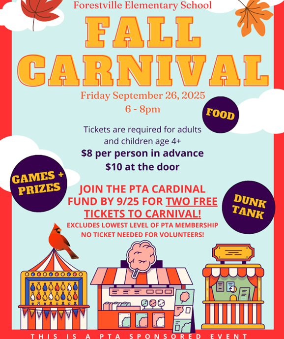 Fall Carnival is Friday September 26, 2025 from 6-8pm