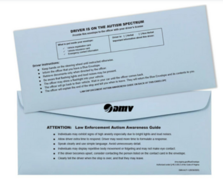 Blue Envelopes for Virginia's DMV Blue Envelope program