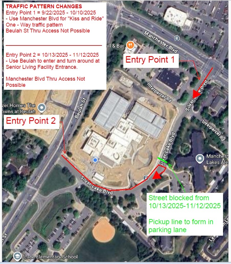 Map of Lane Kiss and Ride with temporary traffic pattern changes marked