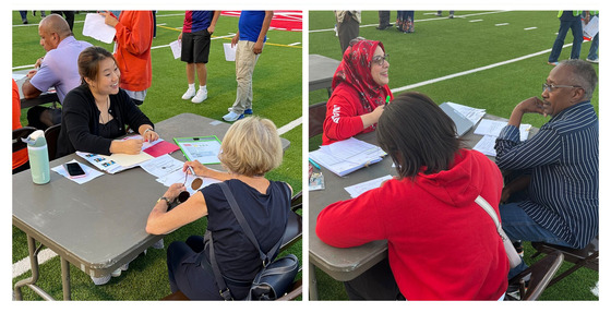 teachers talking with families