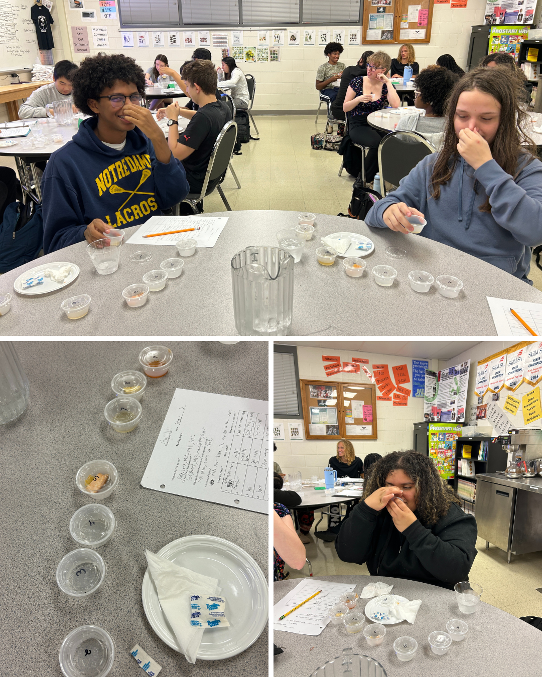 Students holding noses while tase testing