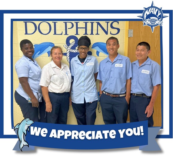 Picture of our custodians in a frame that says we appreciate you