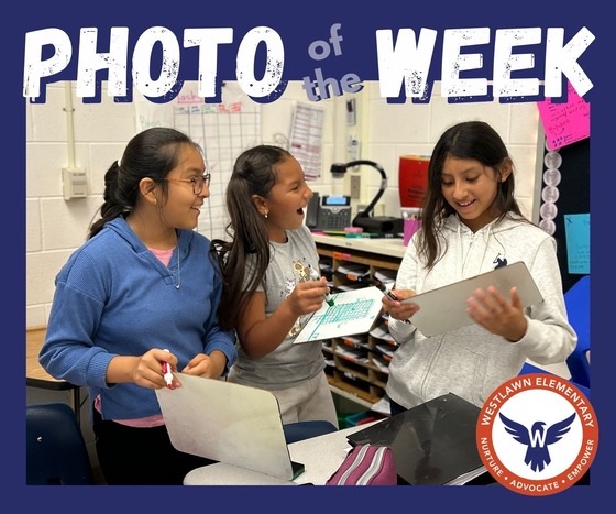 photo of the week: a group of girls shares their problem-solving strategies with each other in math