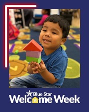 blue star welcome week: a child makes a house from blocks