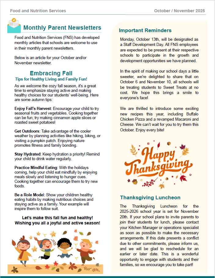 Food & Nutrition Services - Newsletter Oct/Nov