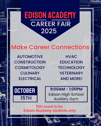 Flyer with a list of Edison Academy courses supported by the career fair on October 15