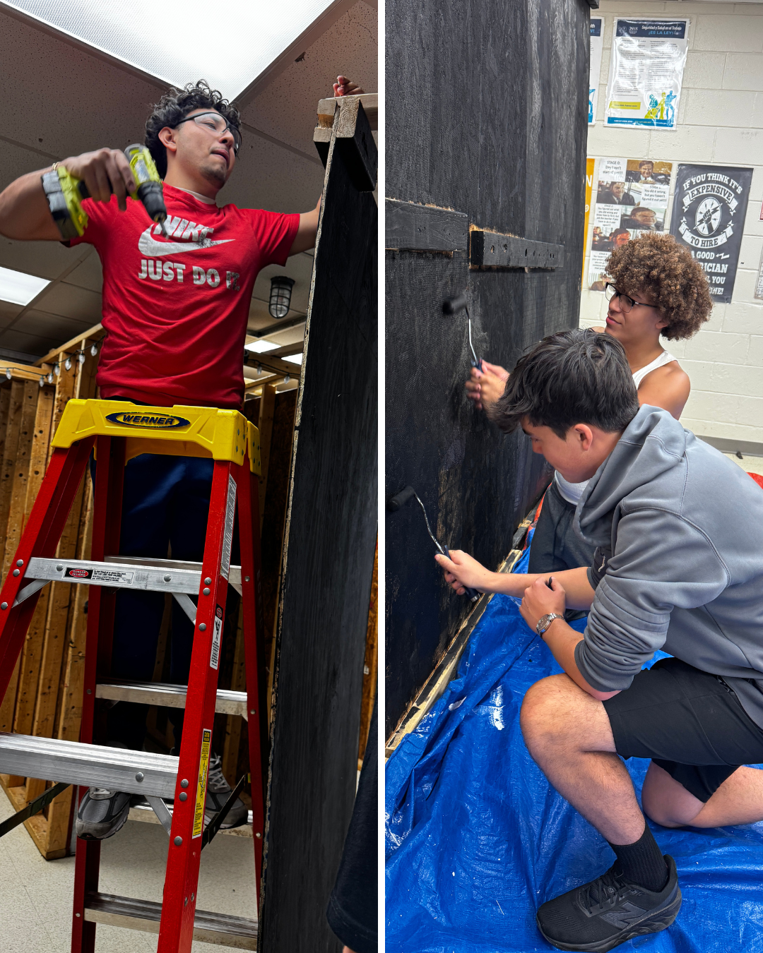 students working on haunted house construction