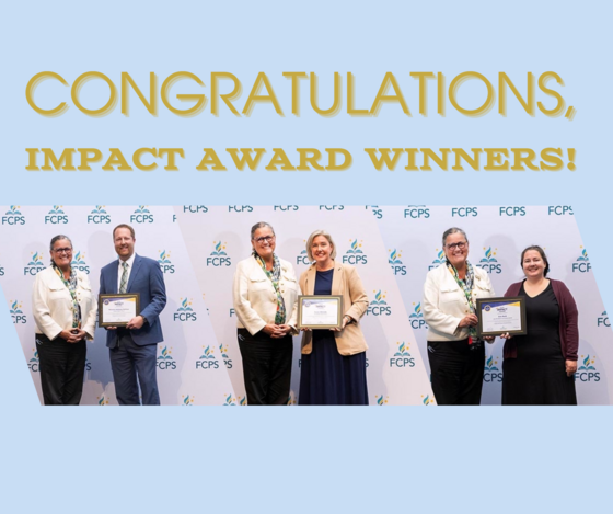 Nicholas Hartman, Karen Olarinde and Erin Rock posing with Dr. Reid. All three are Impact Award winners.