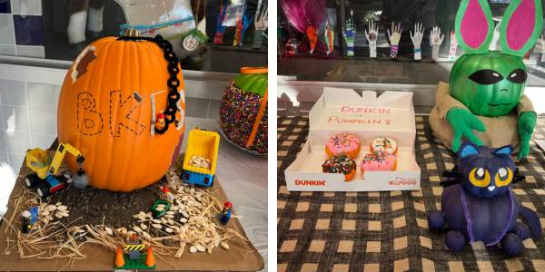 Three pumpkins decorated by our Brookfield Teachers