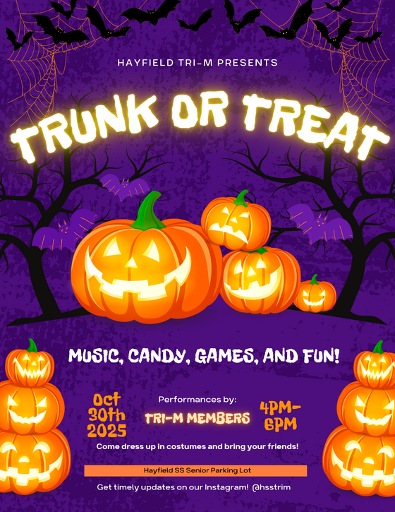 Hayfield Tri-M Society Trunk or Treat 10/30 4-6 p.m.
