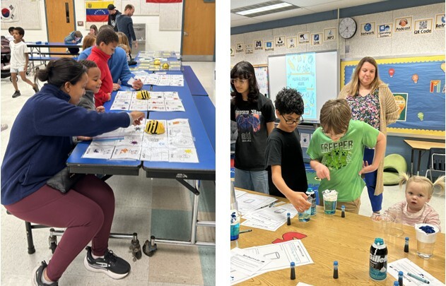 Students and parents control robotic bees and experiment with reactions at Math & STEAM Night