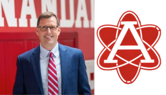 Annandale HS Principal Shawn DeRose and Atom logo