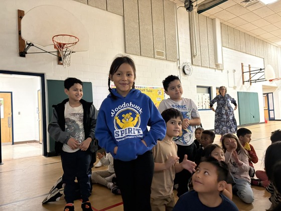 Students being recognized for perfect attendance during the month of September