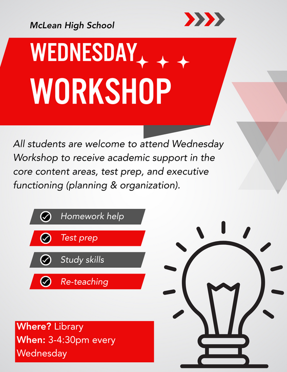 An informational graphic describing an after school academic workshop for students.