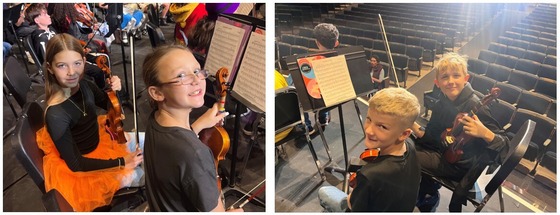Orchtoberfest - strings students in costume performing on the Hayfield stage