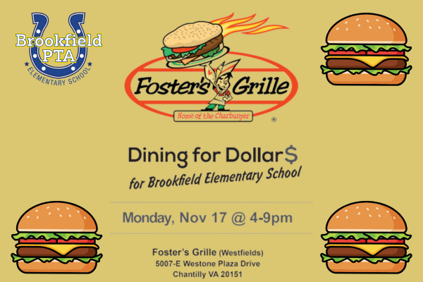 Fosters Grill Fundraiser, November 17 from 4-9 PM
