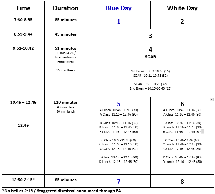 Updated Bell Schedule