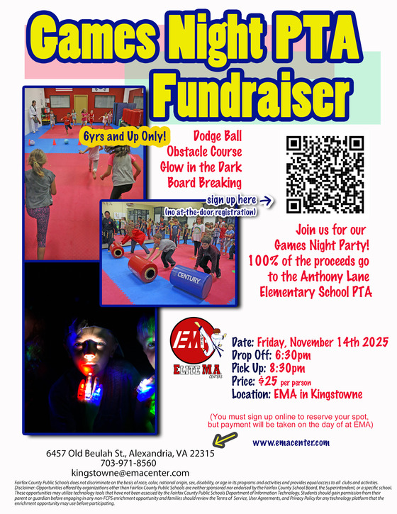 EMA Parents Night Out PTA fundraiser Friday, 11/14, 6:30 - 8:30
