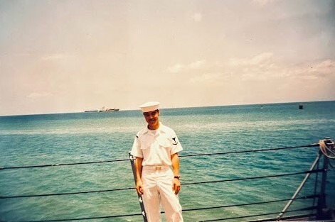 military veteran on a ship in an old photo