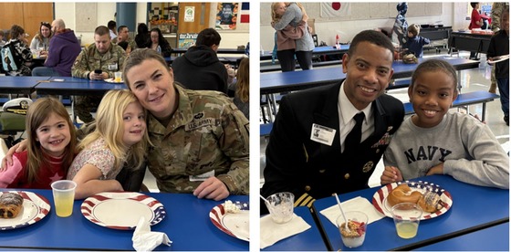 Military parents and students enjoying breakfast