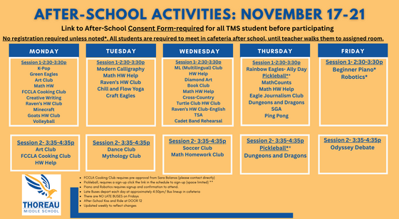 After School Nov. 17-21